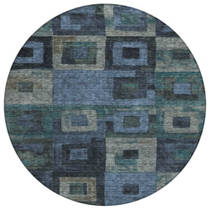 HomeRoots 5' Modern Geometric Washable Area Rug in Blue-Gray and Charcoal for Indoor/Outdoor Spaces 8' Round 605021