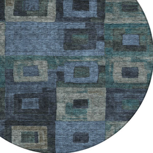 Homeroots 3' Stylish Beige Gold & Denim Blue Geometric Indoor-outdoor Area Rug - Durable, Washable & Versatile 8' Round Polyester 605021