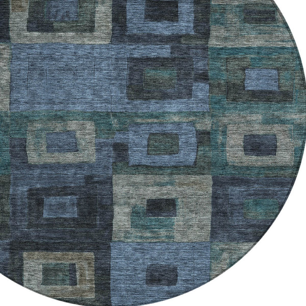 Homeroots 3' Stylish Beige Gold & Denim Blue Geometric Indoor-outdoor Area Rug - Durable, Washable & Versatile 8' Round Polyester 605021