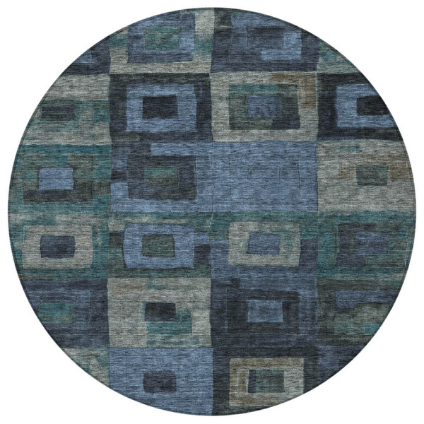 Homeroots 3' Stylish Beige Gold & Denim Blue Geometric Indoor-outdoor Area Rug - Durable, Washable & Versatile 8' Round Polyester 605021