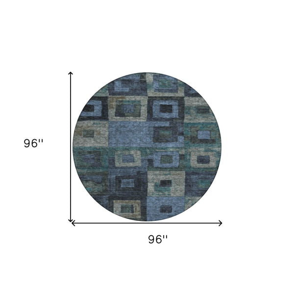 Homeroots 3' Stylish Beige Gold & Denim Blue Geometric Indoor-outdoor Area Rug - Durable, Washable & Versatile 8' Round Polyester 605021