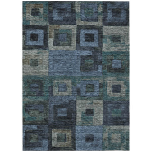 HomeRoots 5' Modern Geometric Washable Area Rug in Blue-Gray and Charcoal for Indoor/Outdoor Spaces 8' X 10' 605022