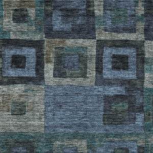 Homeroots 3' Stylish Beige Gold & Denim Blue Geometric Indoor-outdoor Area Rug - Durable, Washable & Versatile 9' X 12' Polyester 605023