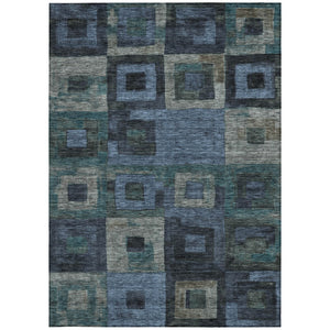Homeroots 3' Stylish Beige Gold & Denim Blue Geometric Indoor-outdoor Area Rug - Durable, Washable & Versatile 10' X 14' Polyester 605024
