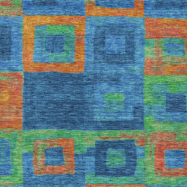 Homeroots 3' Stylish Beige Gold & Denim Blue Geometric Indoor-outdoor Area Rug - Durable, Washable & Versatile 3' X 5' Polyester 605025