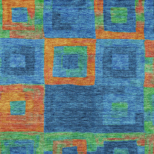 Homeroots 3' Stylish Beige Gold & Denim Blue Geometric Indoor-outdoor Area Rug - Durable, Washable & Versatile 5' X 8' Polyester 605026