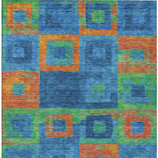 Homeroots 3' Stylish Beige Gold & Denim Blue Geometric Indoor-outdoor Area Rug - Durable, Washable & Versatile 8' X 10' Polyester 605028