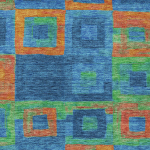 Homeroots 3' Stylish Beige Gold & Denim Blue Geometric Indoor-outdoor Area Rug - Durable, Washable & Versatile 8' X 10' Polyester 605028