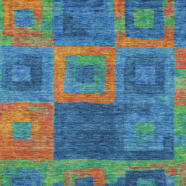 Homeroots 3' Stylish Beige Gold & Denim Blue Geometric Indoor-outdoor Area Rug - Durable, Washable & Versatile 9' X 12' Polyester 605029