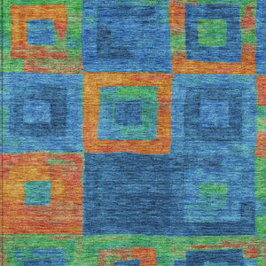 Homeroots 3' Stylish Beige Gold & Denim Blue Geometric Indoor-outdoor Area Rug - Durable, Washable & Versatile 10' X 14' Polyester 605030