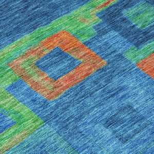 Homeroots 3' Stylish Beige Gold & Denim Blue Geometric Indoor-outdoor Area Rug - Durable, Washable & Versatile 10' X 14' Polyester 605030