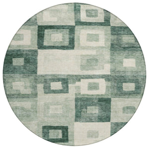 HomeRoots 5' Geometric Green and Ivory Indoor Outdoor Area Rug - Stylish, Washable, Durable for High Traffic Areas 8' Round 605033