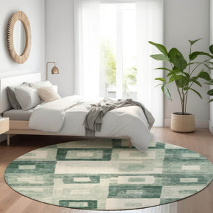 Homeroots 3' Stylish Beige Gold & Denim Blue Geometric Indoor-outdoor Area Rug - Durable, Washable & Versatile 8' Round Polyester 605033