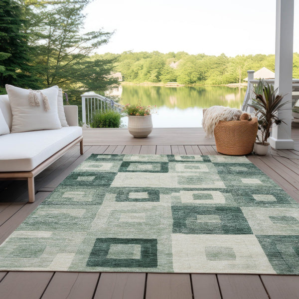 Homeroots 3' Stylish Beige Gold & Denim Blue Geometric Indoor-outdoor Area Rug - Durable, Washable & Versatile 10' X 14' Polyester 605036
