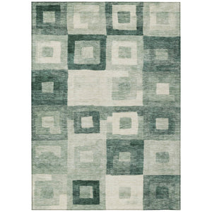 HomeRoots 5' Geometric Green and Ivory Indoor Outdoor Area Rug - Stylish, Washable, Durable for High Traffic Areas 10' X 14' 605036