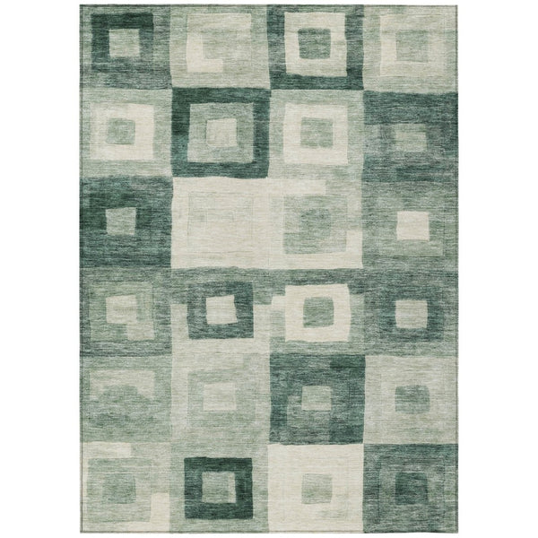 HomeRoots 5' Geometric Green and Ivory Indoor Outdoor Area Rug - Stylish, Washable, Durable for High Traffic Areas 10' X 14' 605036