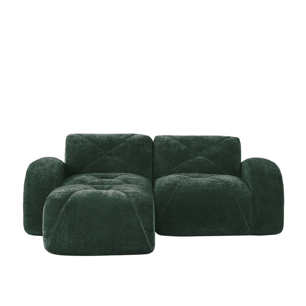 English Elm L-shaped Velvet Sectional Sofa Tufted Modular Design with High Density Foam Boneless Build Green W714S01593