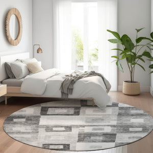 Homeroots 3' Stylish Beige Gold & Denim Blue Geometric Indoor-outdoor Area Rug - Durable, Washable & Versatile 8' Round Polyester 605039