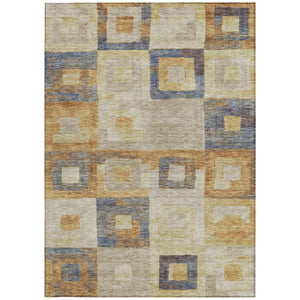 Homeroots 3' Stylish Beige Gold & Denim Blue Geometric Indoor-outdoor Area Rug - Durable, Washable & Versatile 3' X 5' Polyester 605043