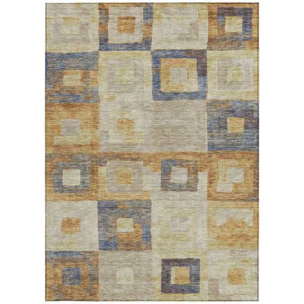 Homeroots 3' Stylish Beige Gold & Denim Blue Geometric Indoor-outdoor Area Rug - Durable, Washable & Versatile 3' X 5' Polyester 605043