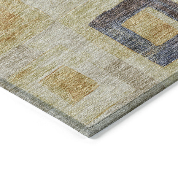 Homeroots 3' Stylish Beige Gold & Denim Blue Geometric Indoor-outdoor Area Rug - Durable, Washable & Versatile 5' X 8' Polyester 605044