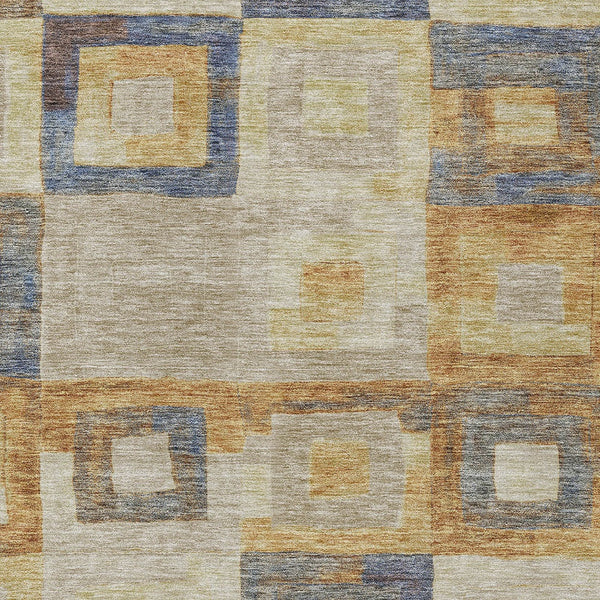 Homeroots 3' Stylish Beige Gold & Denim Blue Geometric Indoor-outdoor Area Rug - Durable, Washable & Versatile 5' X 8' Polyester 605044