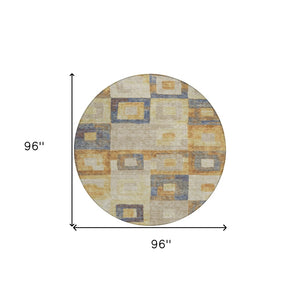 Homeroots 3' Stylish Beige Gold & Denim Blue Geometric Indoor-outdoor Area Rug - Durable, Washable & Versatile 8' Round Polyester 605045