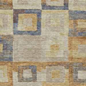 Homeroots 3' Stylish Beige Gold & Denim Blue Geometric Indoor-outdoor Area Rug - Durable, Washable & Versatile 8' X 10' Polyester 605046