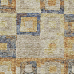 Homeroots 3' Stylish Beige Gold & Denim Blue Geometric Indoor-outdoor Area Rug - Durable, Washable & Versatile 9' X 12' Polyester 605047