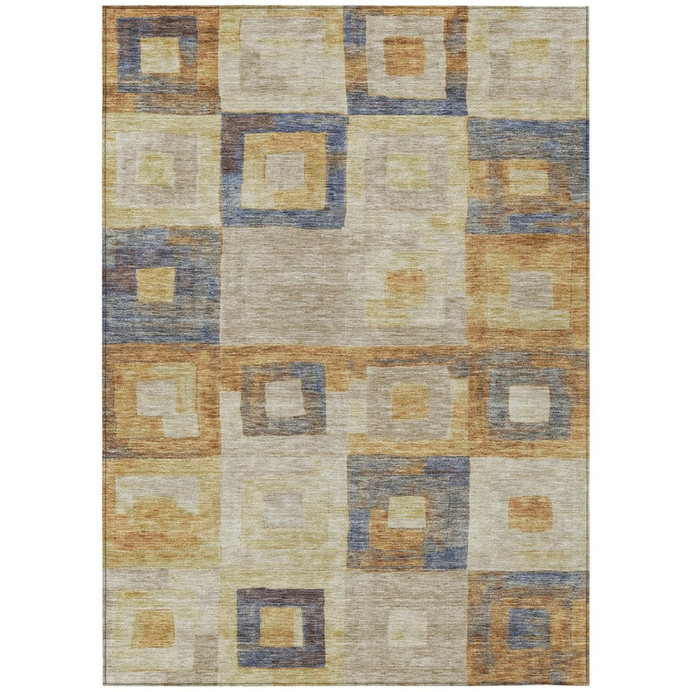 HomeRoots 5' Stylish Linen Blue & Copper Geometric Area Rug – Durable, Washable for Indoor & Outdoor Use 10' X 14' 605048