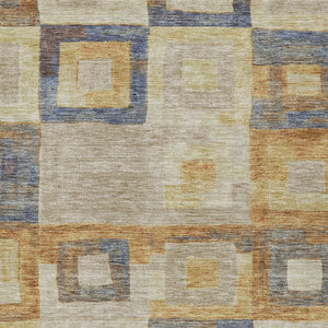 Homeroots 3' Stylish Beige Gold & Denim Blue Geometric Indoor-outdoor Area Rug - Durable, Washable & Versatile 10' X 14' Polyester 605048