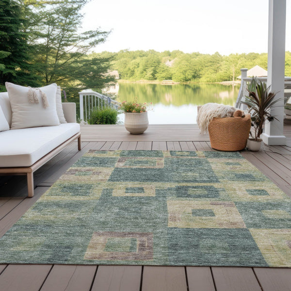 Homeroots 3' Stylish Beige Gold & Denim Blue Geometric Indoor-outdoor Area Rug - Durable, Washable & Versatile 3' X 5' Polyester 605049