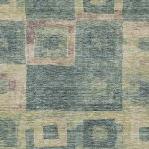 Homeroots 3' Stylish Beige Gold & Denim Blue Geometric Indoor-outdoor Area Rug - Durable, Washable & Versatile 3' X 5' Polyester 605049