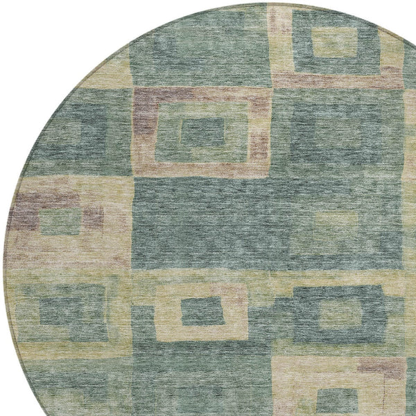 Homeroots 3' Stylish Beige Gold & Denim Blue Geometric Indoor-outdoor Area Rug - Durable, Washable & Versatile 8' Round Polyester 605051