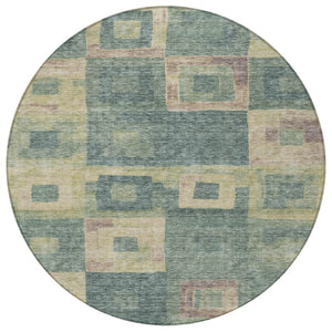 Homeroots 3' Stylish Beige Gold & Denim Blue Geometric Indoor-outdoor Area Rug - Durable, Washable & Versatile 8' Round Polyester 605051