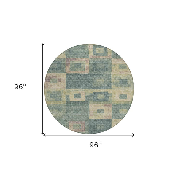 Homeroots 3' Stylish Beige Gold & Denim Blue Geometric Indoor-outdoor Area Rug - Durable, Washable & Versatile 8' Round Polyester 605051