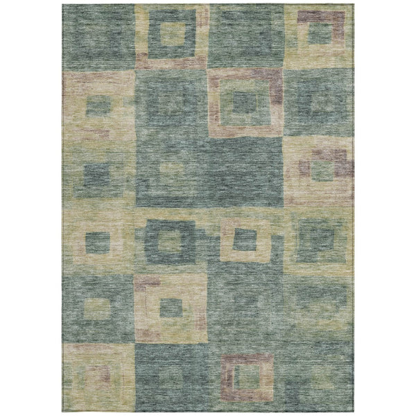 Homeroots 3' Stylish Beige Gold & Denim Blue Geometric Indoor-outdoor Area Rug - Durable, Washable & Versatile 10' X 14' Polyester 605054