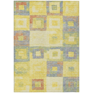 Homeroots 3' Stylish Beige Gold & Denim Blue Geometric Indoor-outdoor Area Rug - Durable, Washable & Versatile 3' X 5' Polyester 605055