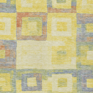 Homeroots 3' Stylish Beige Gold & Denim Blue Geometric Indoor-outdoor Area Rug - Durable, Washable & Versatile 3' X 5' Polyester 605055