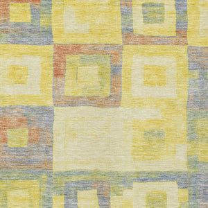 Homeroots 3' Stylish Beige Gold & Denim Blue Geometric Indoor-outdoor Area Rug - Durable, Washable & Versatile 5' X 8' Polyester 605056