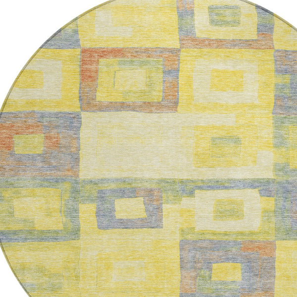 Homeroots 3' Stylish Beige Gold & Denim Blue Geometric Indoor-outdoor Area Rug - Durable, Washable & Versatile 8' Round Polyester 605057