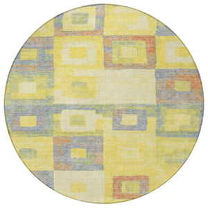 Homeroots 3' Stylish Beige Gold & Denim Blue Geometric Indoor-outdoor Area Rug - Durable, Washable & Versatile 8' Round Polyester 605057