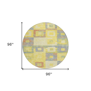 Homeroots 3' Stylish Beige Gold & Denim Blue Geometric Indoor-outdoor Area Rug - Durable, Washable & Versatile 8' Round Polyester 605057