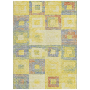 Homeroots 3' Stylish Beige Gold & Denim Blue Geometric Indoor-outdoor Area Rug - Durable, Washable & Versatile 9' X 12' Polyester 605059