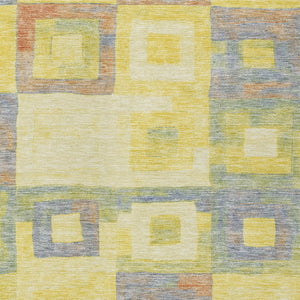 Homeroots 3' Stylish Beige Gold & Denim Blue Geometric Indoor-outdoor Area Rug - Durable, Washable & Versatile 9' X 12' Polyester 605059