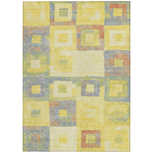 Homeroots 3' Stylish Beige Gold & Denim Blue Geometric Indoor-outdoor Area Rug - Durable, Washable & Versatile 10' X 14' Polyester 605060