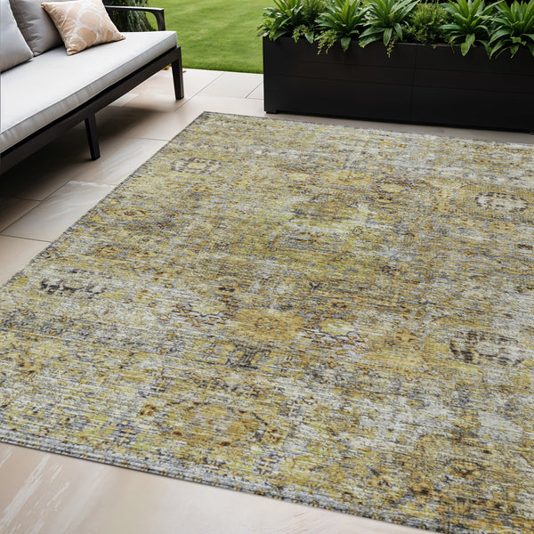 Homeroots 3' Artichoke Green And Beige Floral Washable Area Rug – Perfect For Indoor And Outdoor Spaces! 5' X 8' Polyester 605062