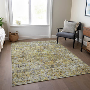 Homeroots 3' Artichoke Green And Beige Floral Washable Area Rug – Perfect For Indoor And Outdoor Spaces! 5' X 8' Polyester 605062