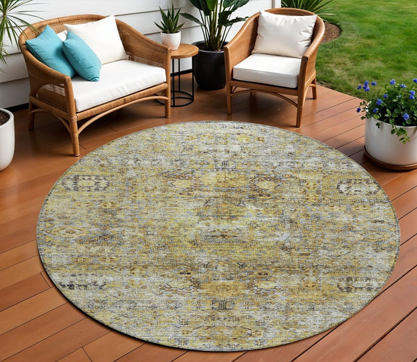Homeroots 3' Artichoke Green And Beige Floral Washable Area Rug – Perfect For Indoor And Outdoor Spaces! 8' Round Polyester 605063