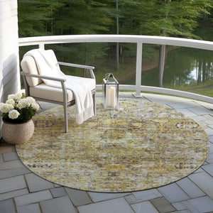 Homeroots 3' Artichoke Green And Beige Floral Washable Area Rug – Perfect For Indoor And Outdoor Spaces! 8' Round Polyester 605063